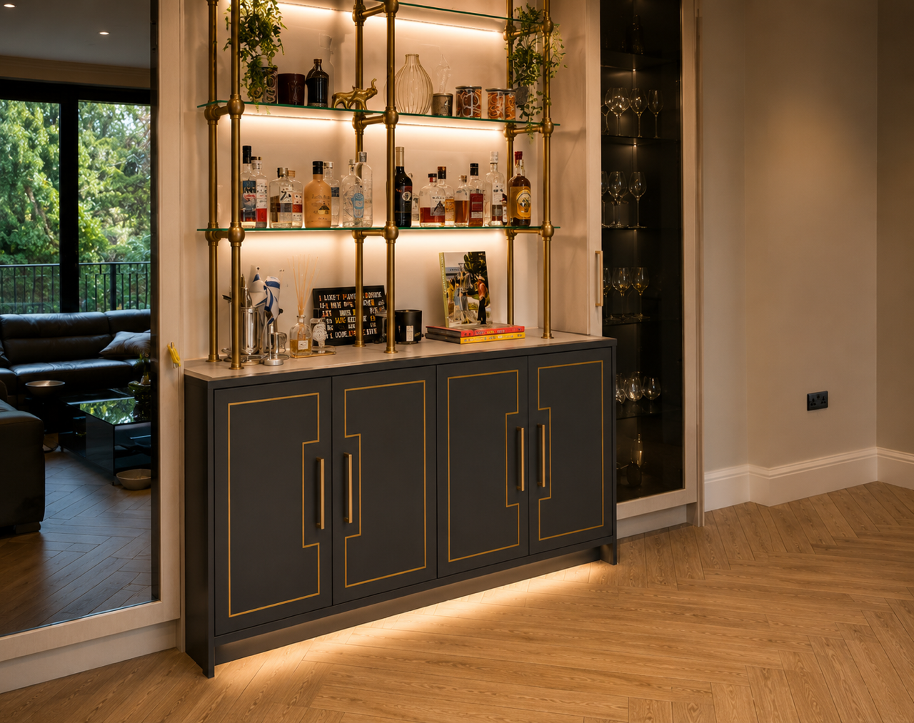 Brass & glass drinks cabinet