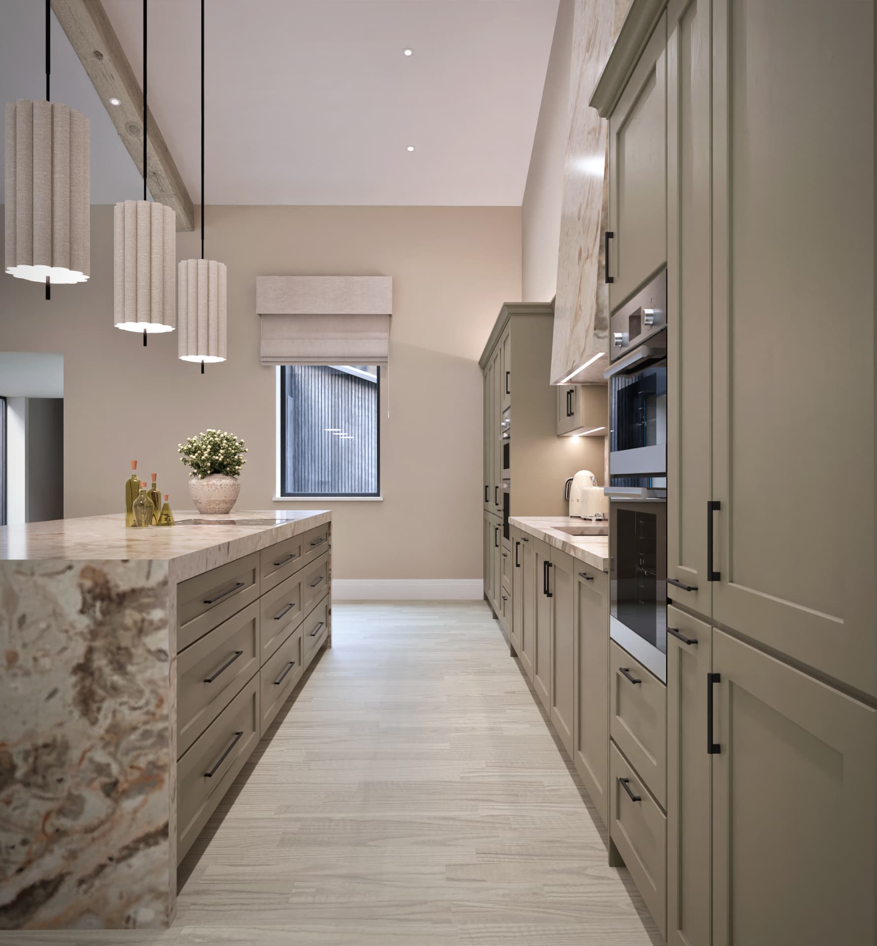Country kitchen with marble worktops