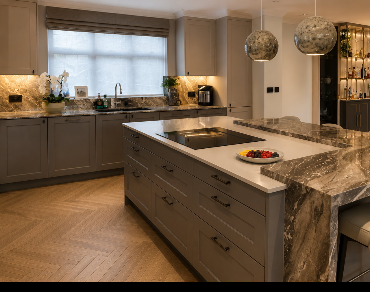 Marble island kitchen